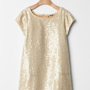 Holiday dress. Gold sequin shift dress from Gap